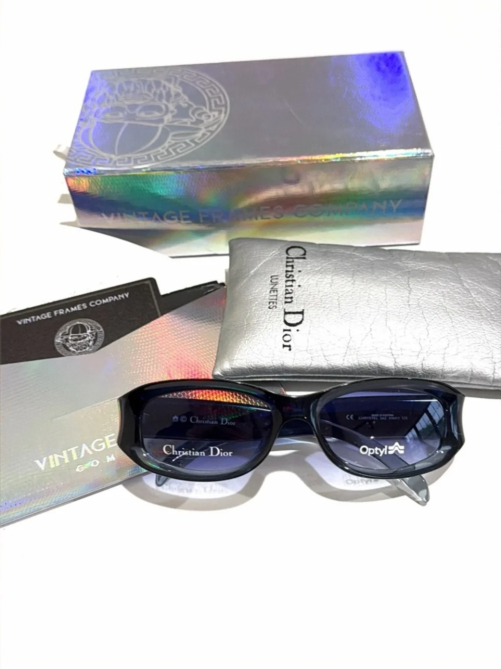 Vtg Christian Dior Chrystel 54Z Blue Gradient Sunglasses Y2K Deadstock Full Set